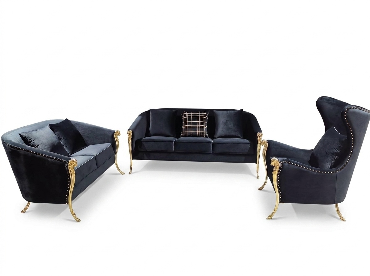 klassische goldene samt luxus wohnlandschaft sofagarntur sitzer set schlangen