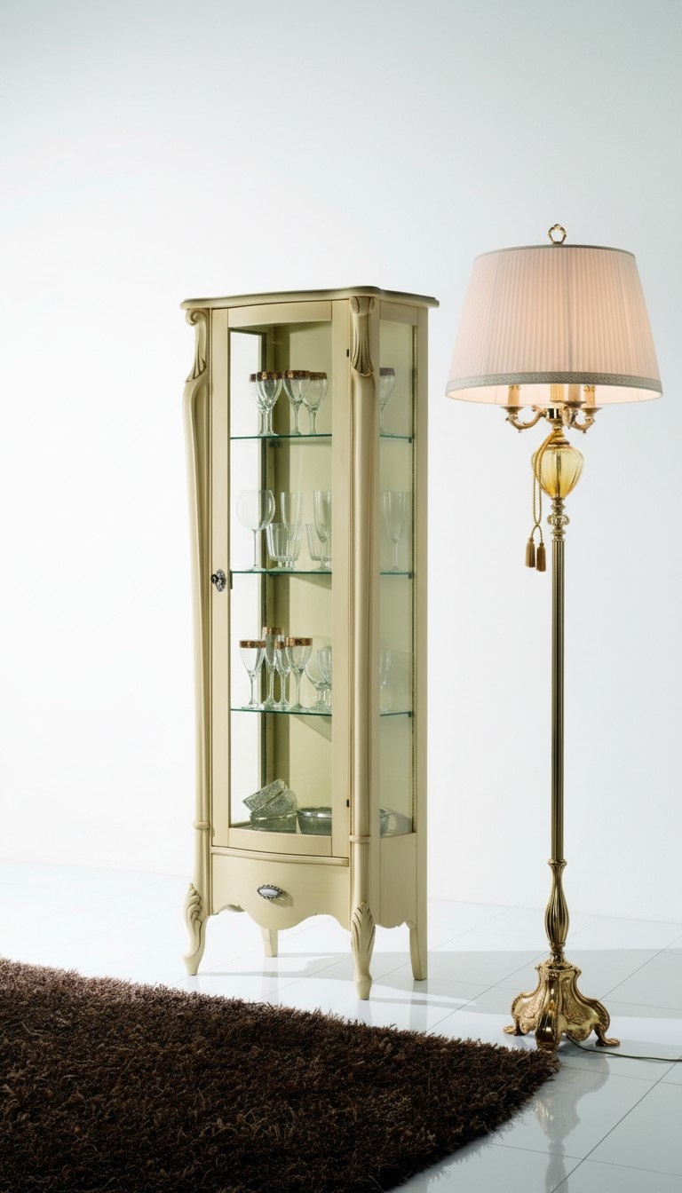 Klassische Möbel Italienische Möbel Holz Beige Vitrine Schicke Vitrineschrank Neu