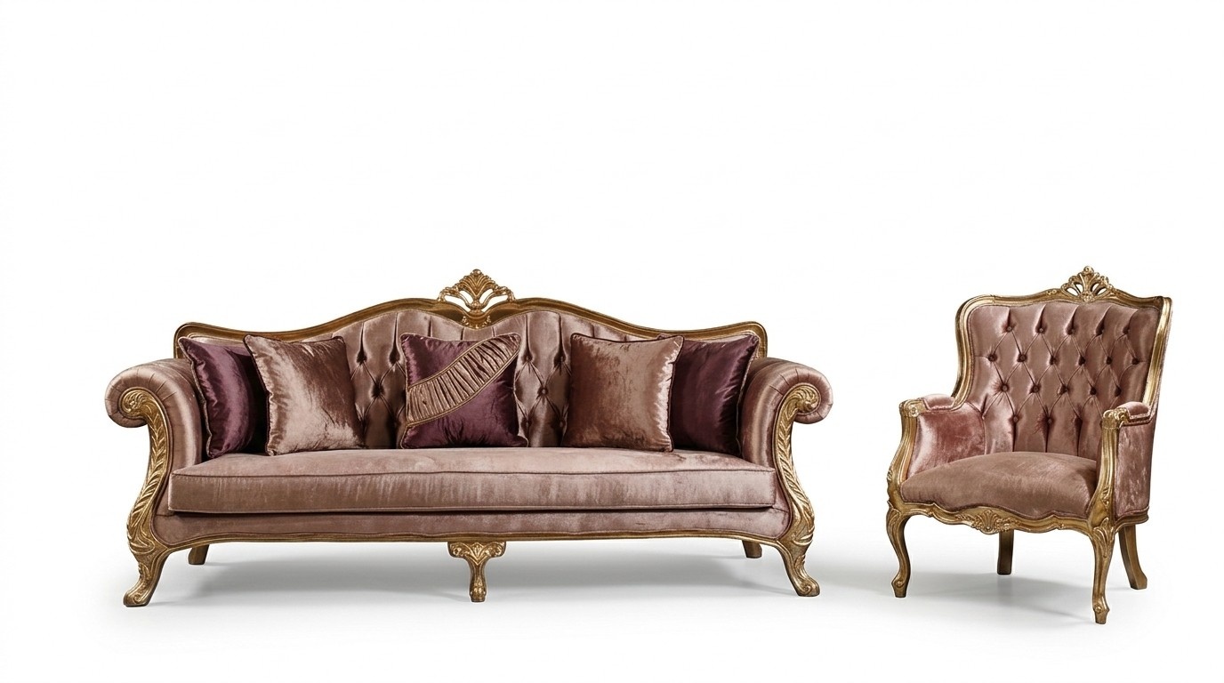 Klassische Rosa Chesterfield Sofagarnitur 3-Sitzer Couchtisch Sessel