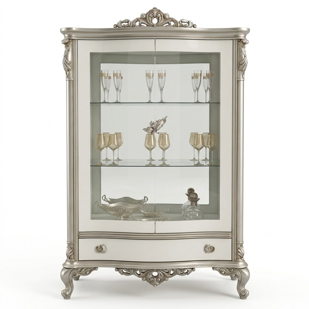 Klassische Silber Vitrine Französische Stil Möbel Anrichte Glasschrank