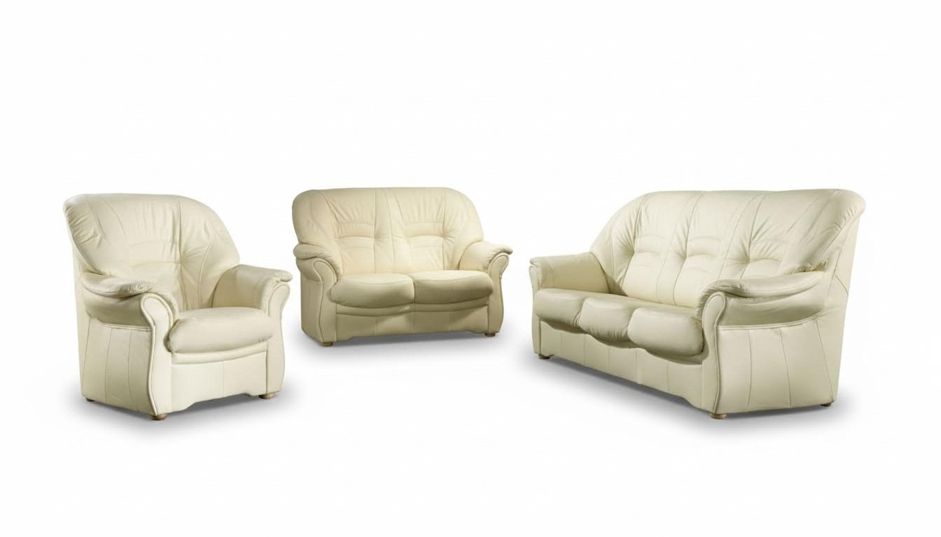 Klassische Sofa Echtleder Sofagarnitur 3+1 Sitz Couch Polster Garnitur Set
