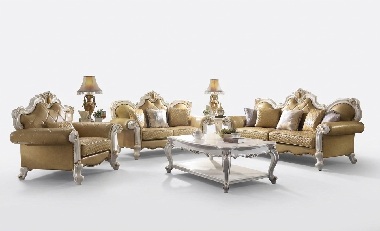Klassische Sofa Garnitur 3+2+1 Sitzer Ledersofa Couch Leder 3tlg. Set Barock neu