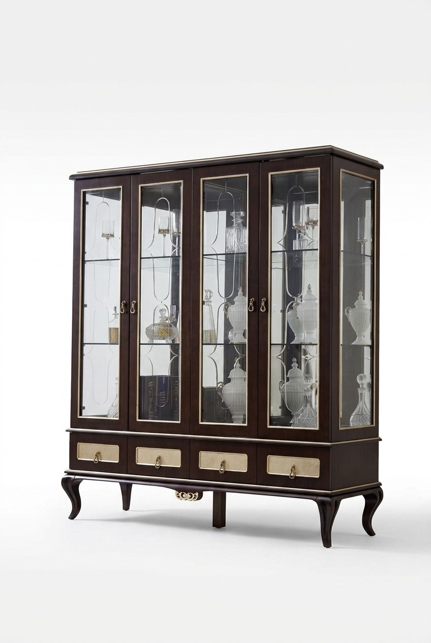 Klassische Vitrine Schrank italienische Möbel Vitrinenschrank Vitrinen Glas Neu !