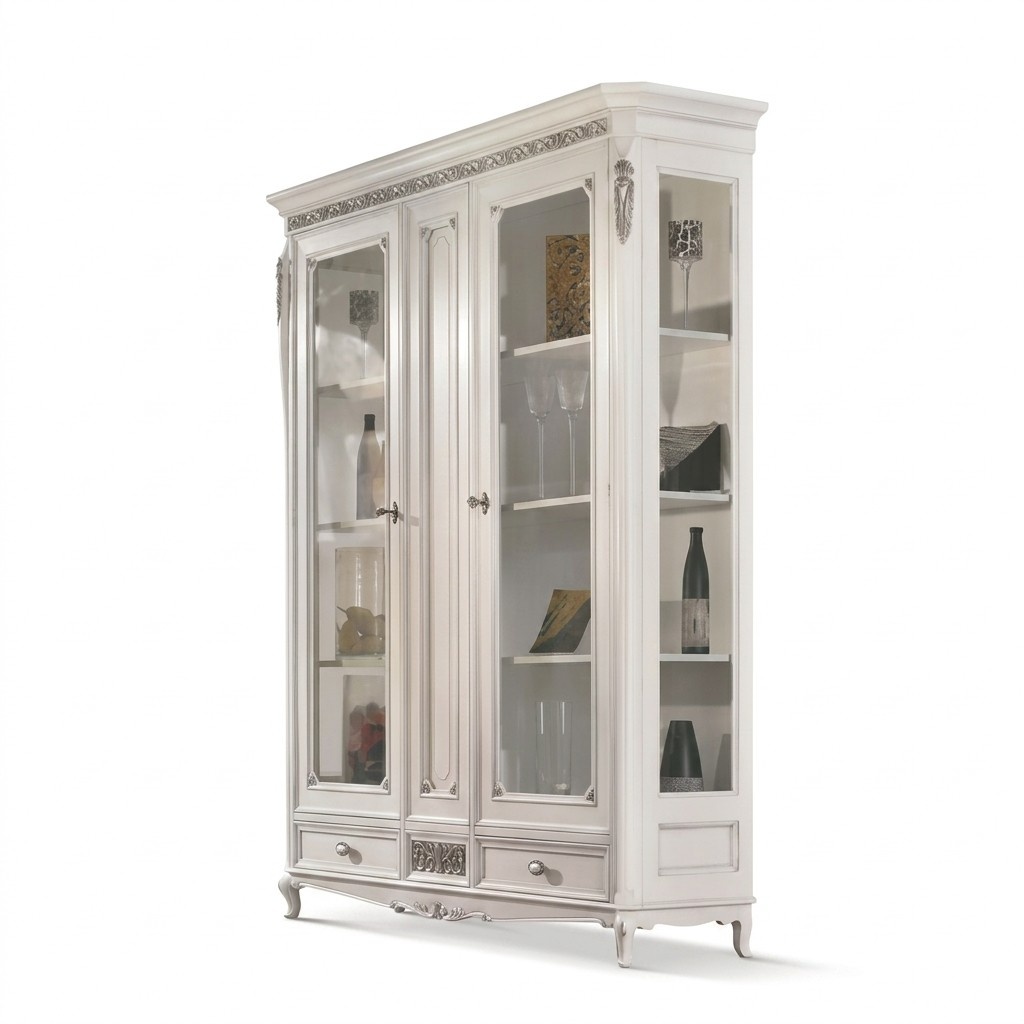 Klassische Vitrine Wohnzimmer Vitrinenschrank Weiß Glasvitrine Neu