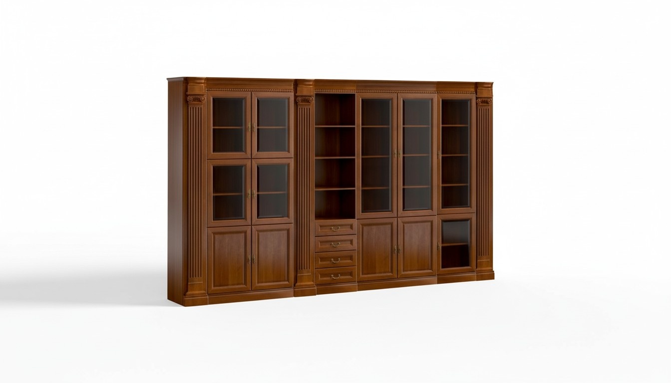 Klassischer Brauner Büroschrank Designer Schrankvitrine Massivholz Möbel
