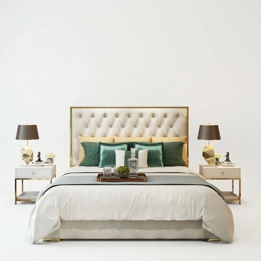 Klassischer Englischer Stil Bett Doppel Textil Chesterfield Betten 180x200cm Neu.