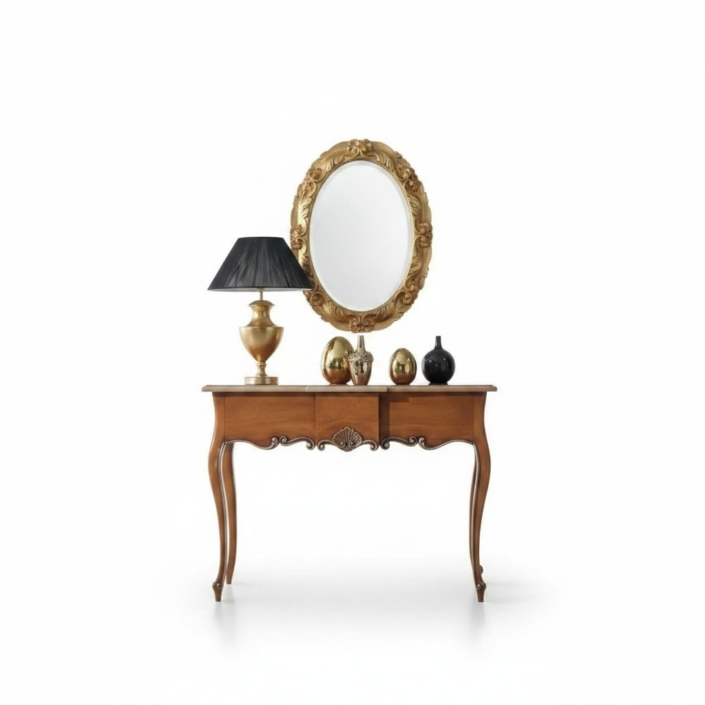 Klassischer Spiegel Konsole Tisch Braun Holz Schlafzimmer Möbel 2tlg