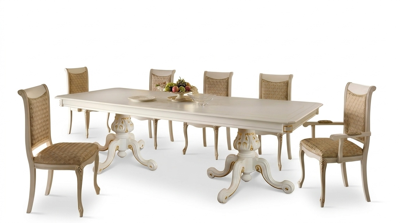 Klassischer Tisch Esstisch Holz Esszimmer Garnitur 6x Stuhl Set Stühle Lehn Neu