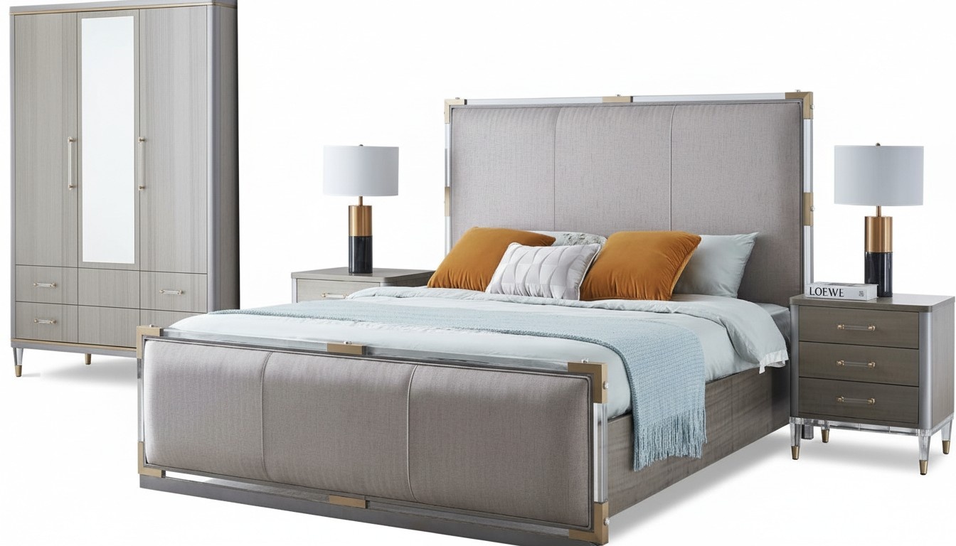 Klassisches 3 tlg. Schlafzimmer Set Klassisches Bett + Nachttisch Doppelbett Neu