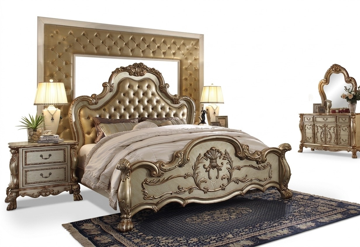 Klassisches Bett Barock Rokoko Chesterfield Stil Doppel Leder Hotel Antik Betten