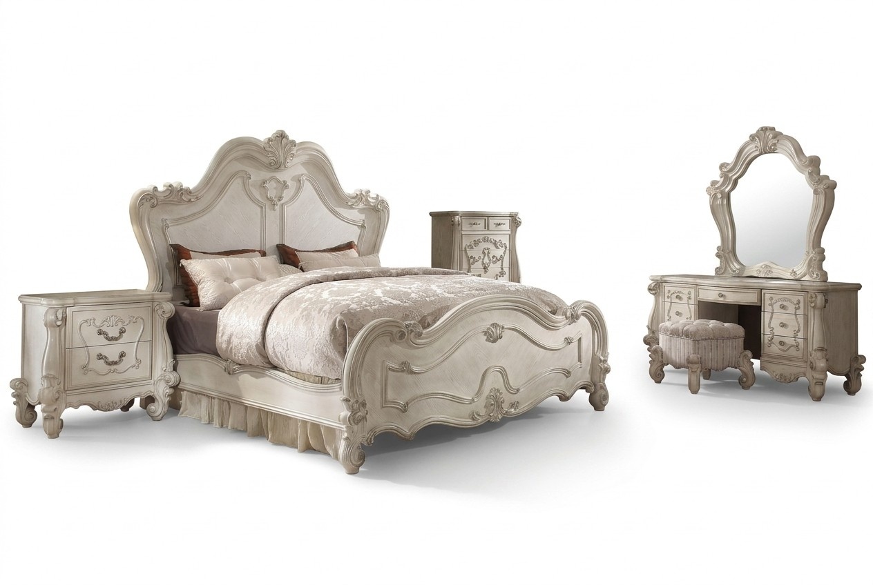 Klassisches Bett Doppelbett 2x Nachttische Holz Design Betten Neu 3 tlg. Set neu