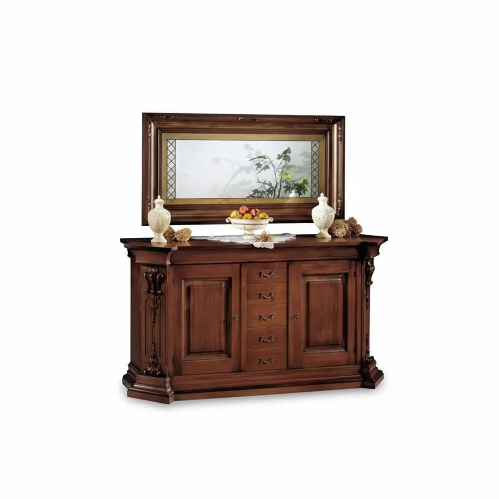 Klassisches Braunes Massivholz Sideboard Spiegel Kommode Schränke Neu