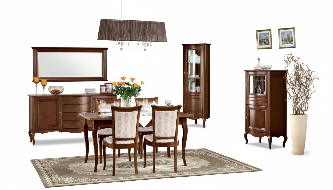 Klassisches Esszimmer Set 9tlg Stilvoller Essgruppe Esstisch 4x Stühle Holzmöbel