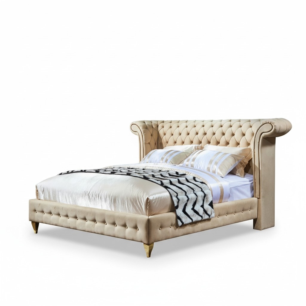 Klassisches Schlafzimmer Bett Beige Textil Betten Leder Polster Doppel 180x200cm