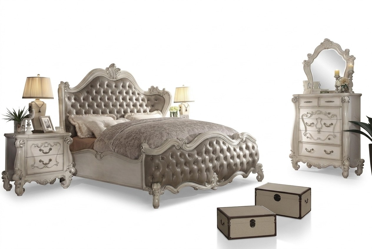 Klassisches Schlafzimmer Set Bett Nachttisch Kommode Spiegel 5tlg. Chesterfield