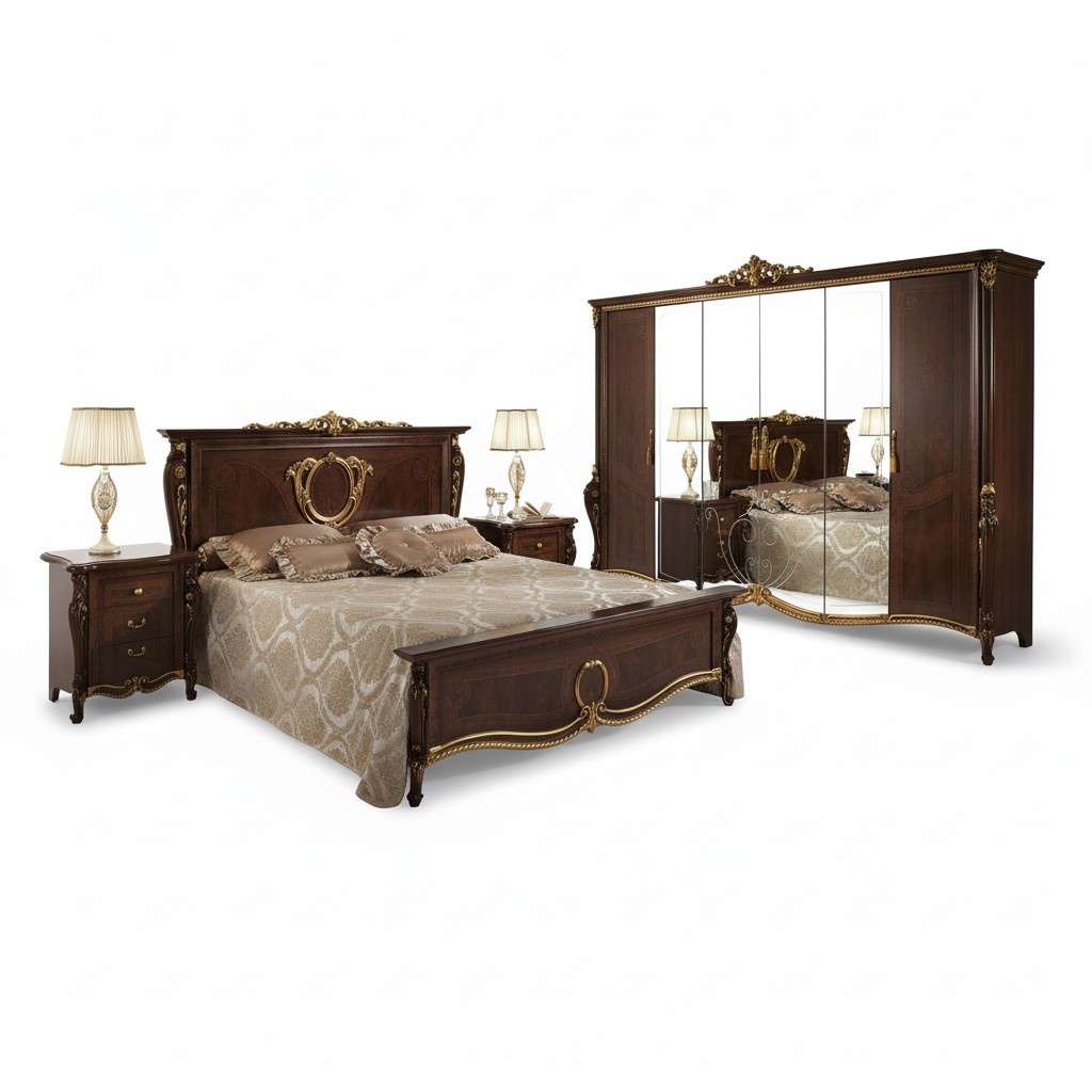 Klassisches Schlafzimmer Set Bett 2x Nachttisch Luxus Betten Möbel 3tlg Holz Neu