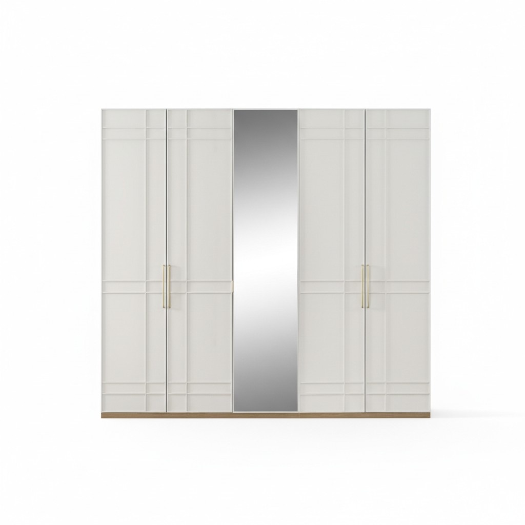 Kleiderschränke Kleiderschrank Schränke Weiß Holz Spiegel 5 Türen Neu