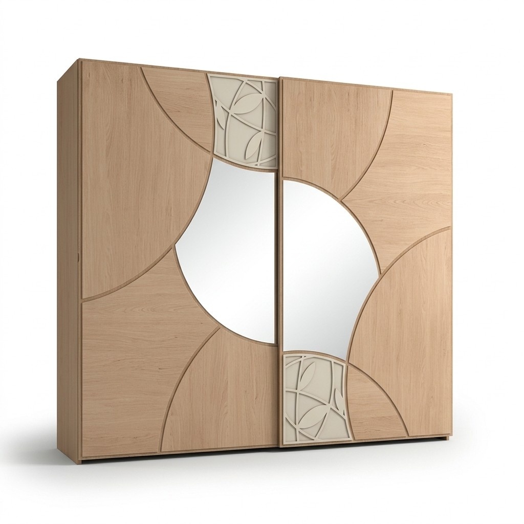 Kleiderschrank Mit Schwebetüren Schlafzimmer Holz Schrank Braun Spiegel