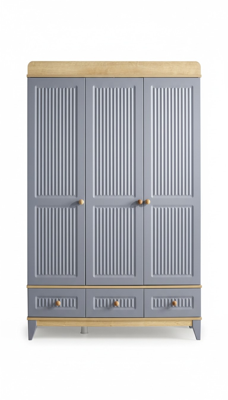 Kleiderschrank Modern Look Graue Fronten Holzakzente Stilvolles Kinderzimmer