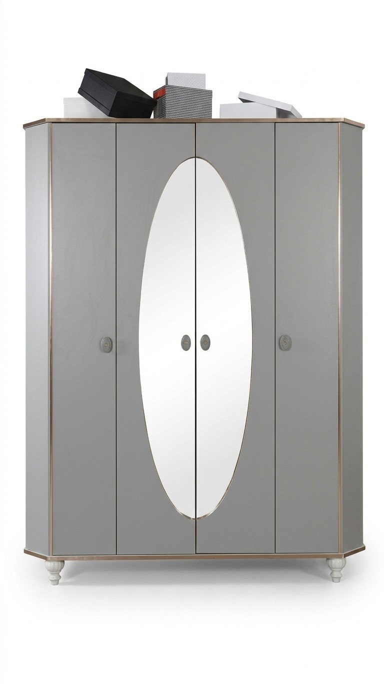 Kleiderschrank Schlafzimmer Schrank Holz Schränke mit Spiegel Gold Grau