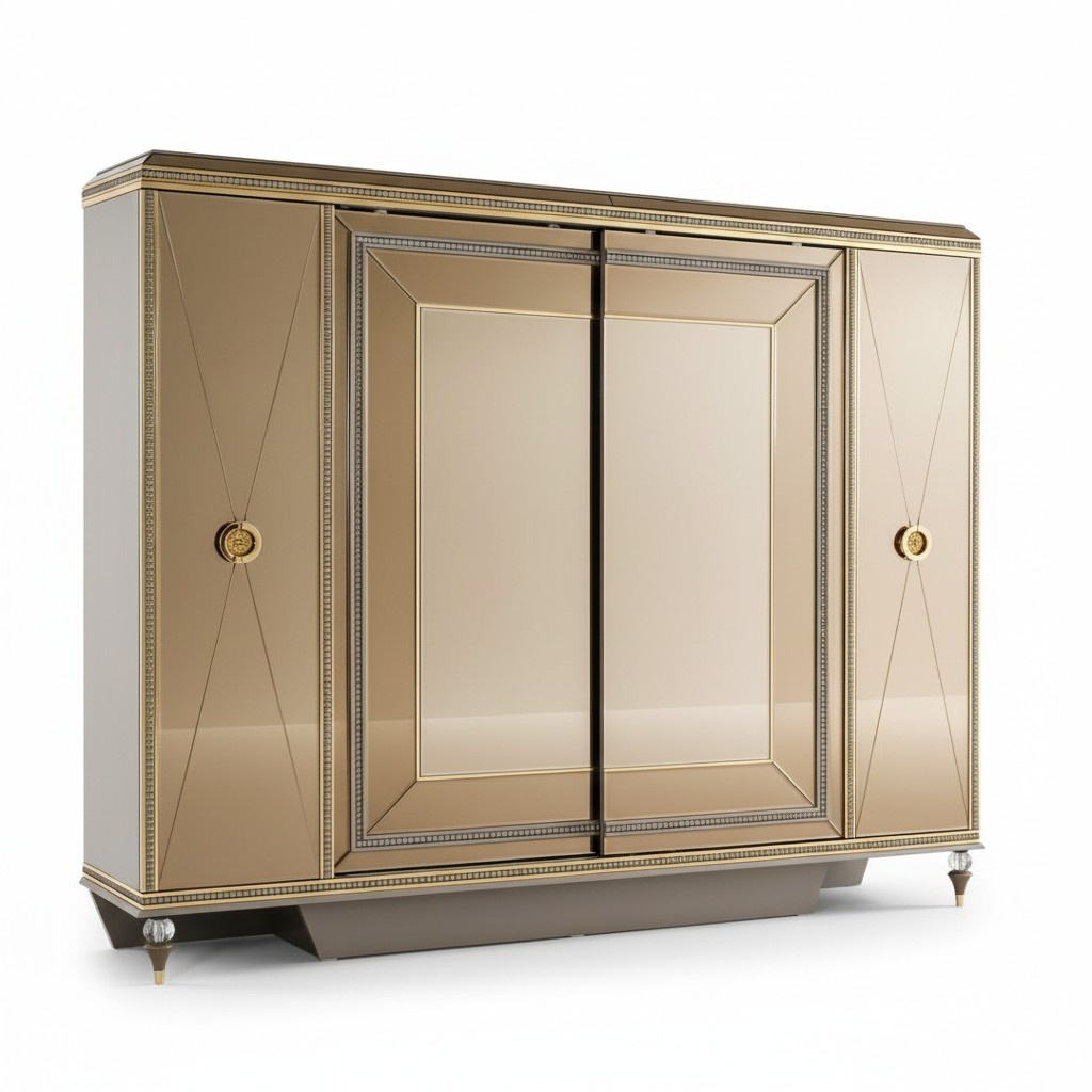 Kleiderschrank Schlafzimmer Schrank Luxus Schränke Viertürig Gold Spiegel
