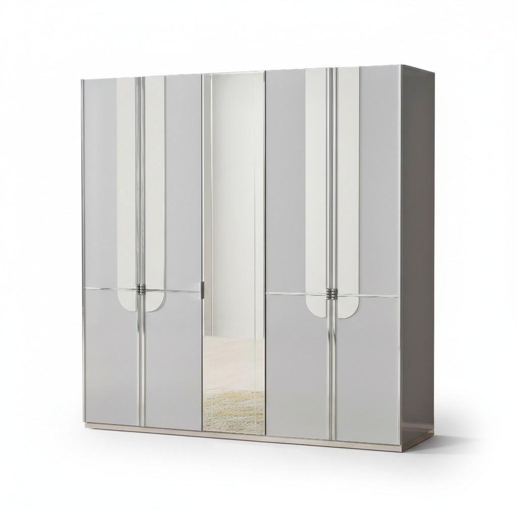 Kleiderschrank Spiegel Schrank Schlafzimmerschrank Grau Holzschrank