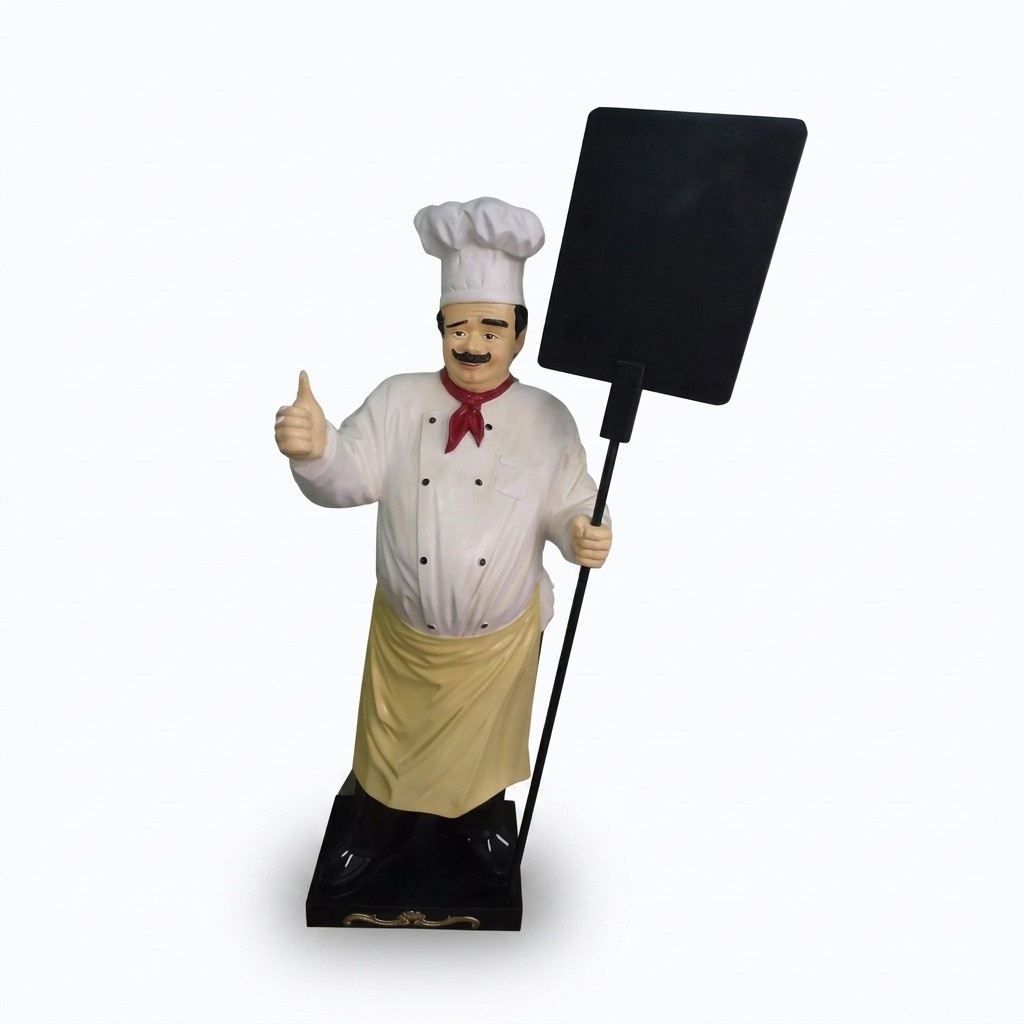 Koch Figur Statue Skulptur Werbefigur Werbeaufsteller Speisekarte Menütafel