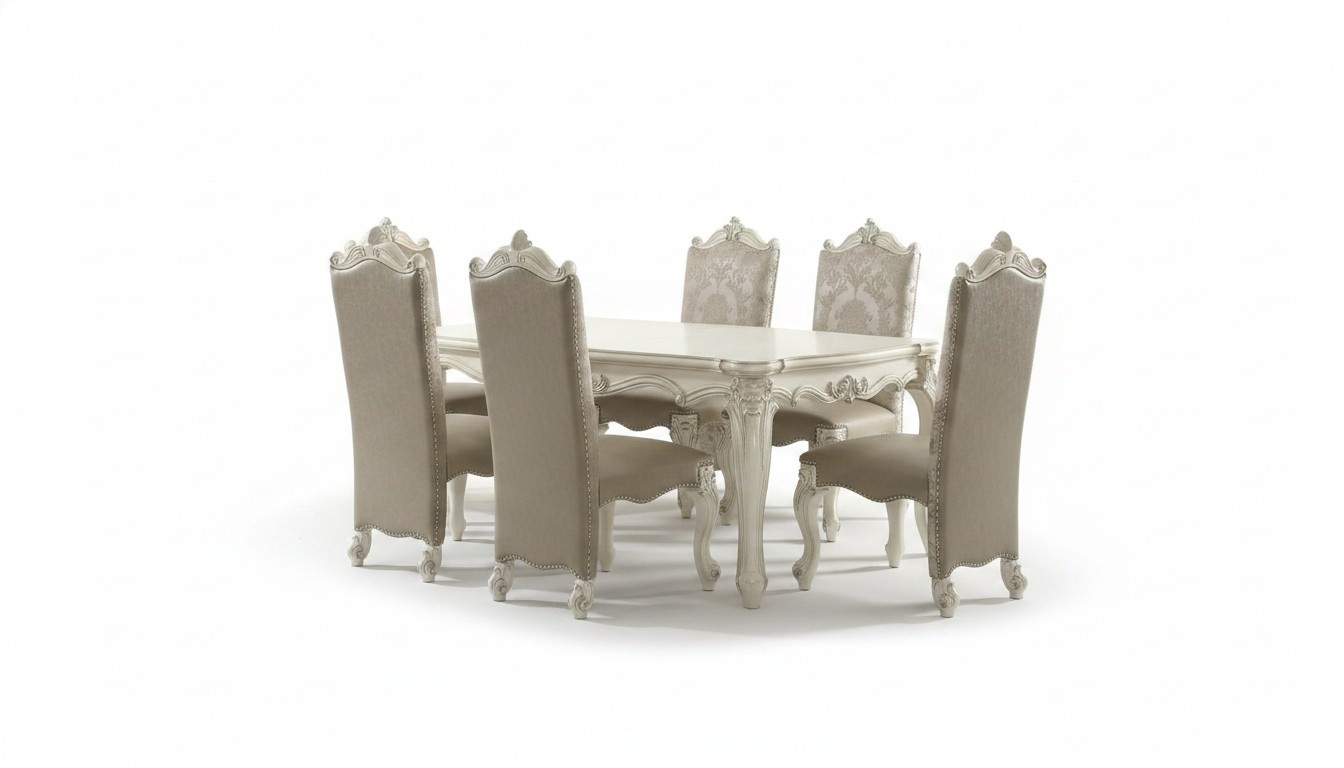 Königlicher 7tlg. Esszimmer Garnitur Set Barock Rokoko Tisch 6x Stühle Stuhl neu