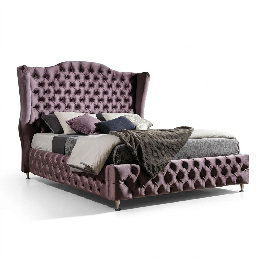 Königliches Chesterfield Bett Aubergine Betten Klassische Polster Doppel 160x200