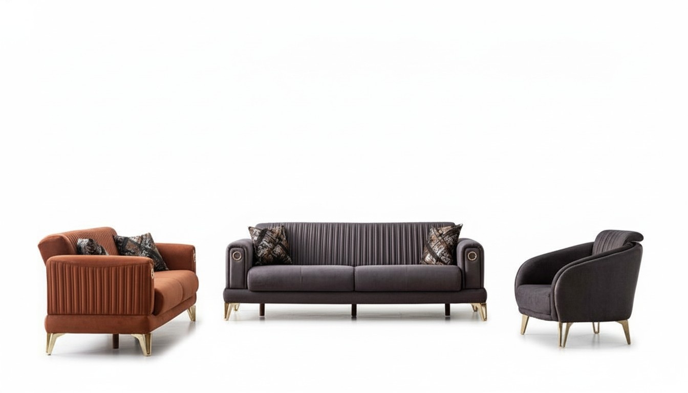 Komfortable Sofagarnitur 3+3+1 Sitzer Terrakota Couch Polster Sitzgarnitur