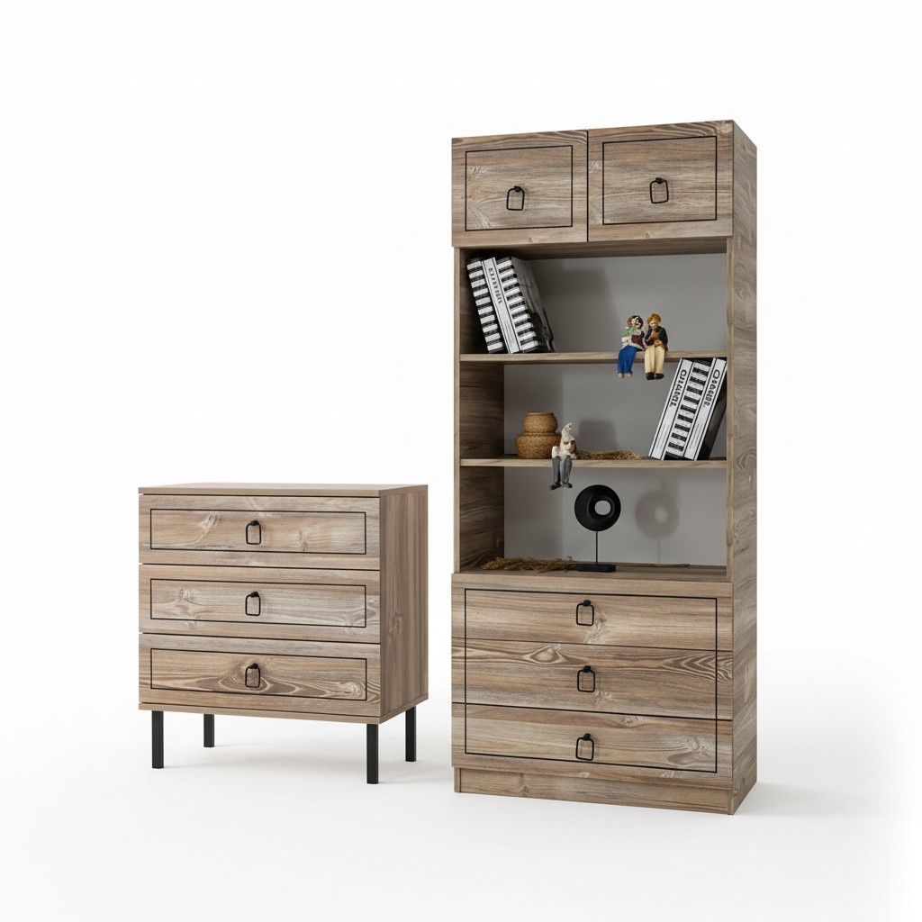 Kommode Bücherregal Holz Schubladen Schwarz Aufbewahrung Dekoration Modern