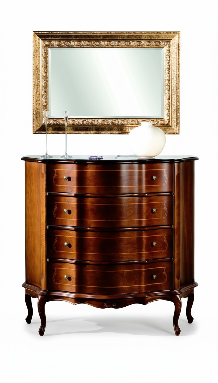 Kommode Holz Möbel Barock mit Spiegel 2tlg Garnitur Luxus Italienische Möbel Neu