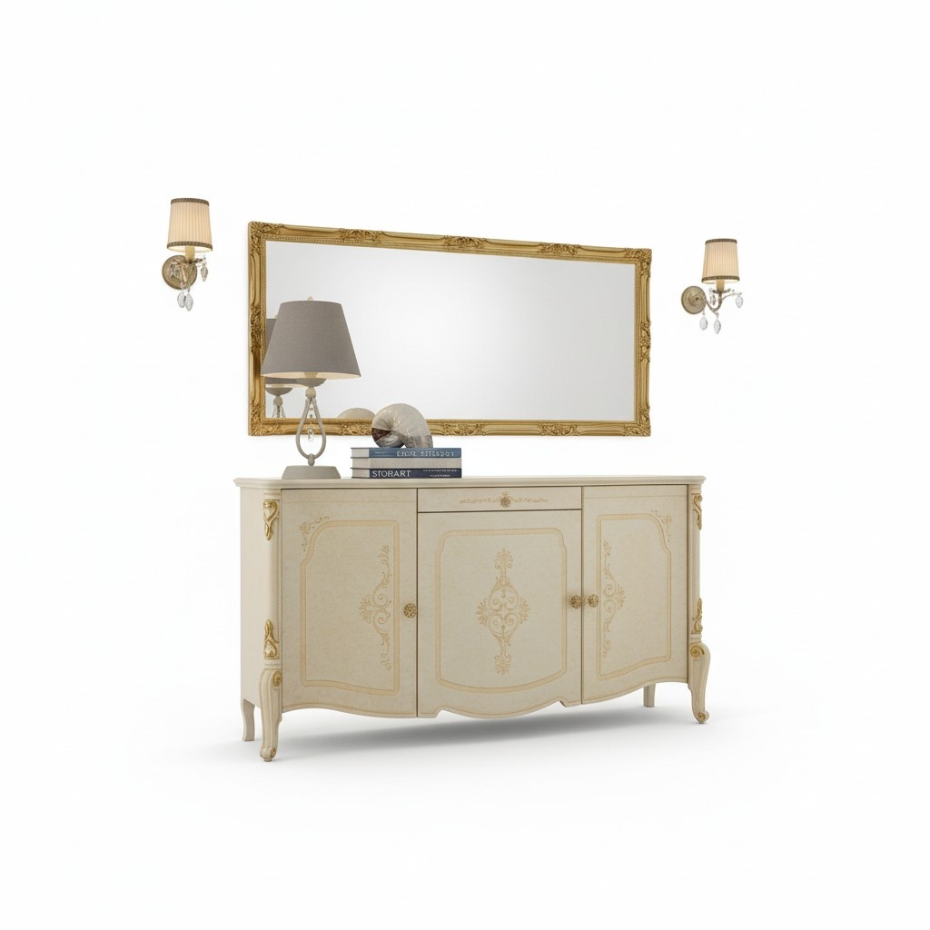 Koommode mit Spiegel Holz Kommoden Möbel Schrank Schlafzimmer Schwarz Sideboard