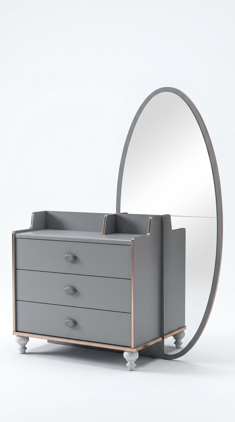 Kommode mit Spiegel Holz Kommoden Möbel Schrank Schlafzimmer Grau Neu