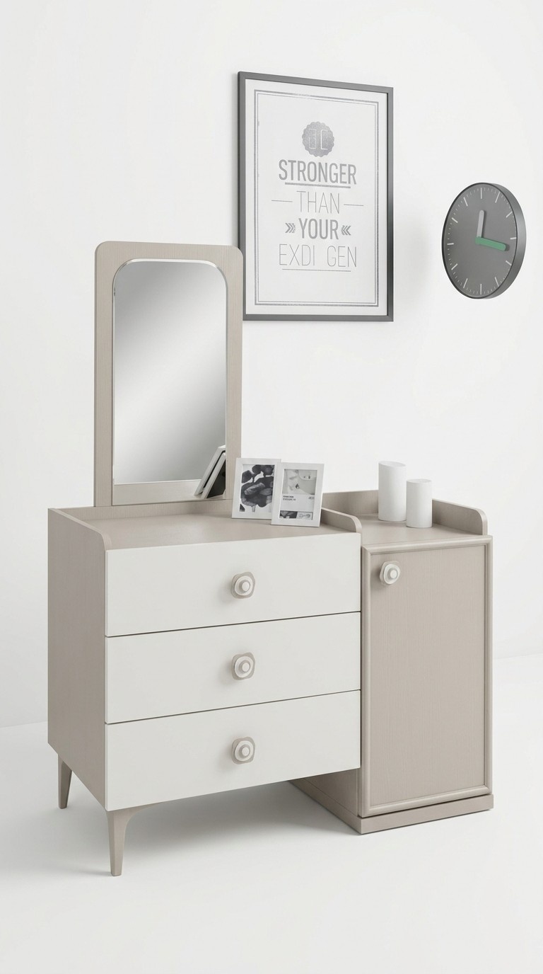 Kommode mit Spiegel Kinderzimmer Modern Möbel Holz Design Jugendzimmer Weiß Neu