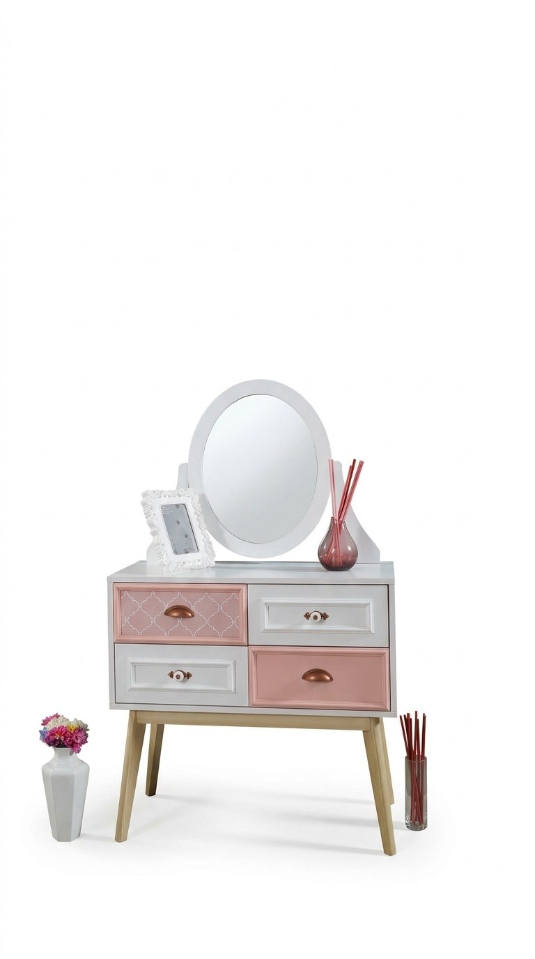 Kommode mit Spiegel Luxus Konsole Kommode Rosa Kinderzimmer Möbel Neu