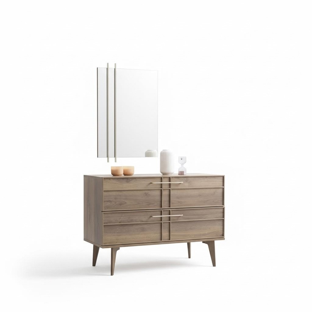 Kommode mit Spiegel Schlafzimmer Konsole Holz Braun Set 2tlg Moderne