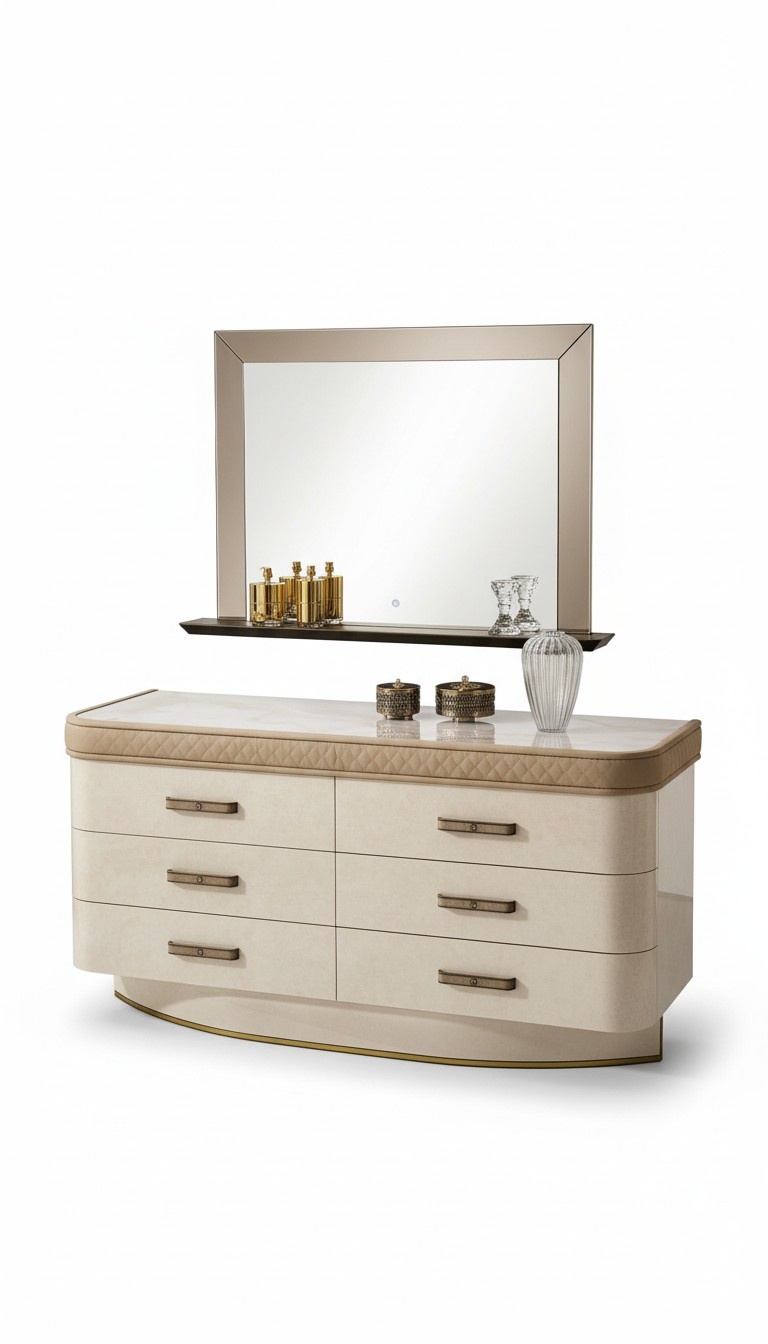 Kommode mit Spiegel Sideboard Kommoden Set Italienische Möbel 2tlg. Schrank Holz