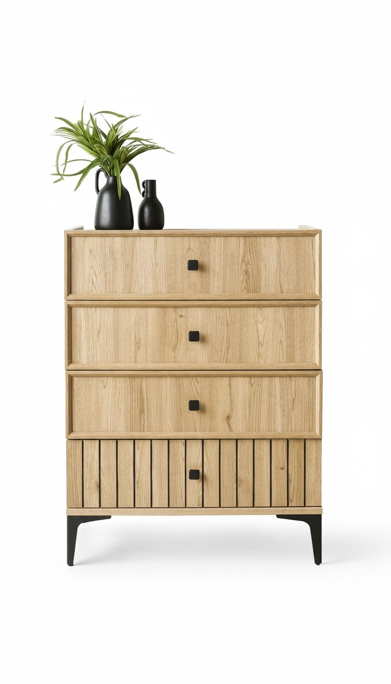 Kommode Modernes Holzdesign Elegante Schwarze Akzente Viel Stauraum Möbel