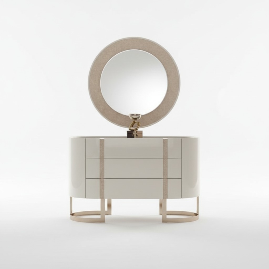 Kommode Schrank Sideboard Verspiegelt Glatt mit Spiegel Runder Edelstahl