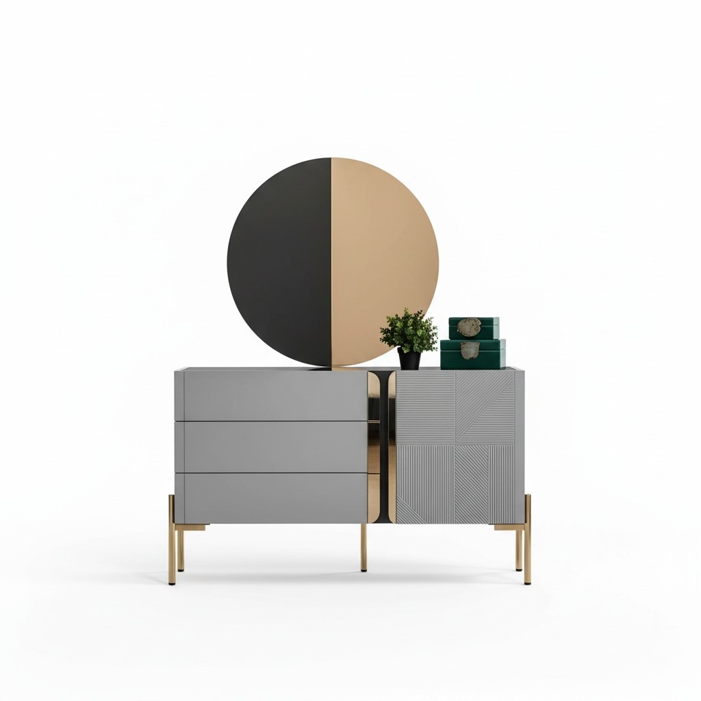 Kommode Spiegel Konsole Luxus Grau Kommoden Holz Design Set Sideboard