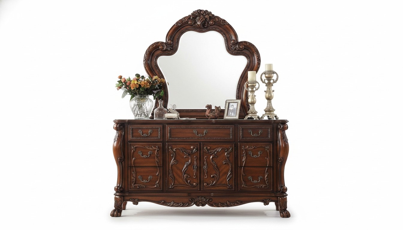 Kommoden Schrank mit Spiegel Edle Kommode Buffet Barock Rokoko Holz neu Anrichte