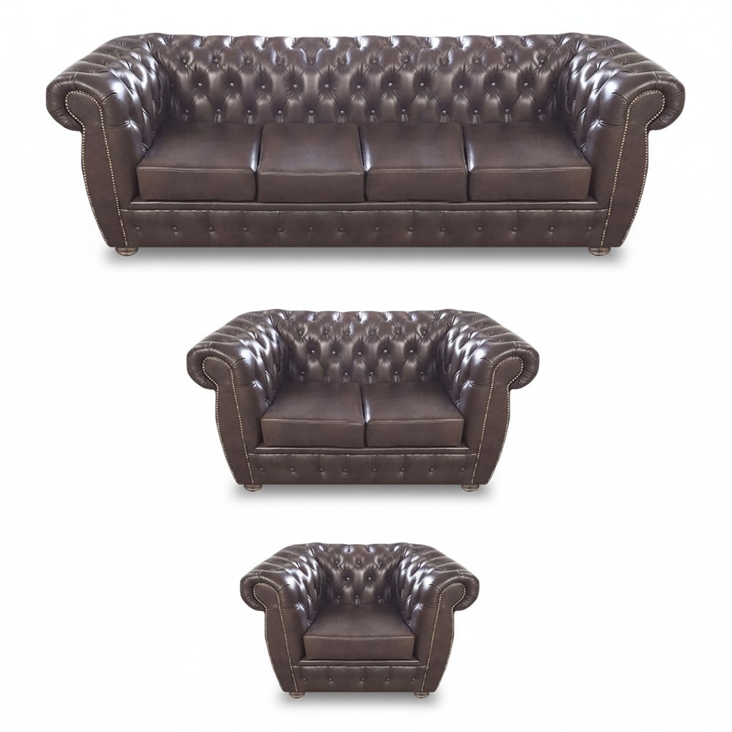 Komplett 3tlg Wohnzimmer Braun Sofas Chesterfield Sessel Luxus Polstermöbel