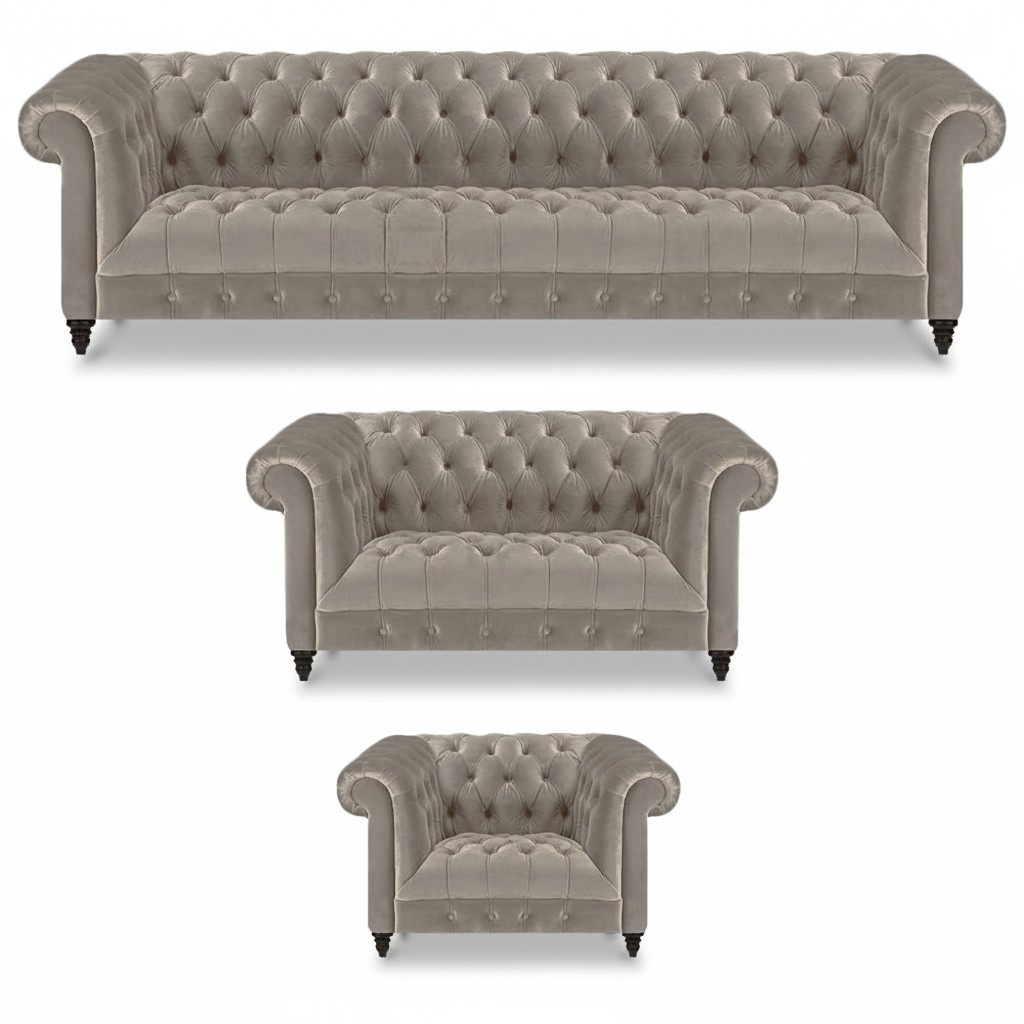 Komplett Einrichtung Grau 3tlg Polstermöbel Sofas Set Sessel Neu Chesterfield