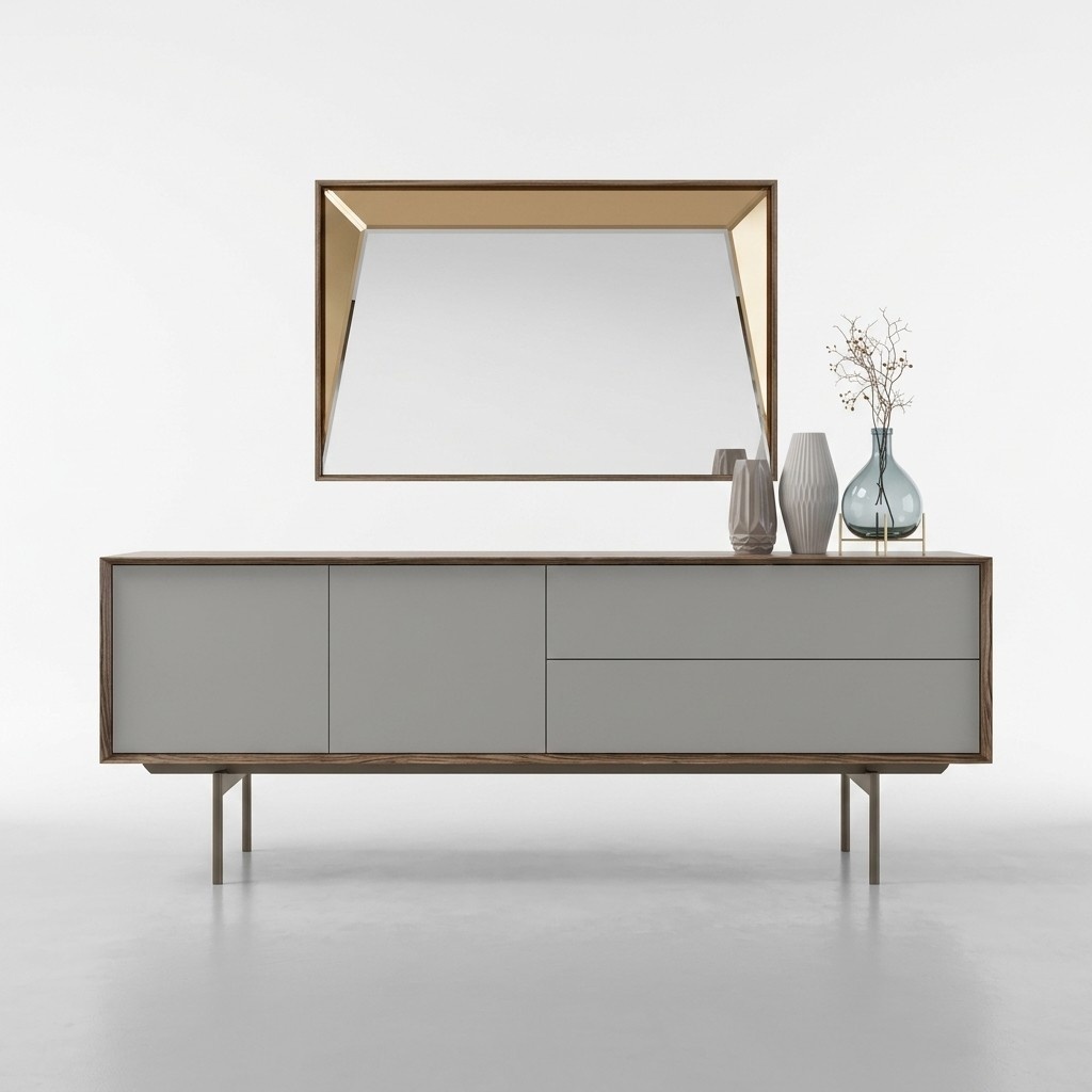 Komplett Esszimmer Sideboard mit Spiegel Design Holzschrank Einrichtung