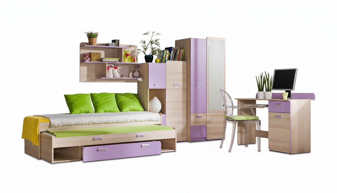 Komplett Jugendzimmer Kinderzimmer Set Bett Kleiderschrank Kommode