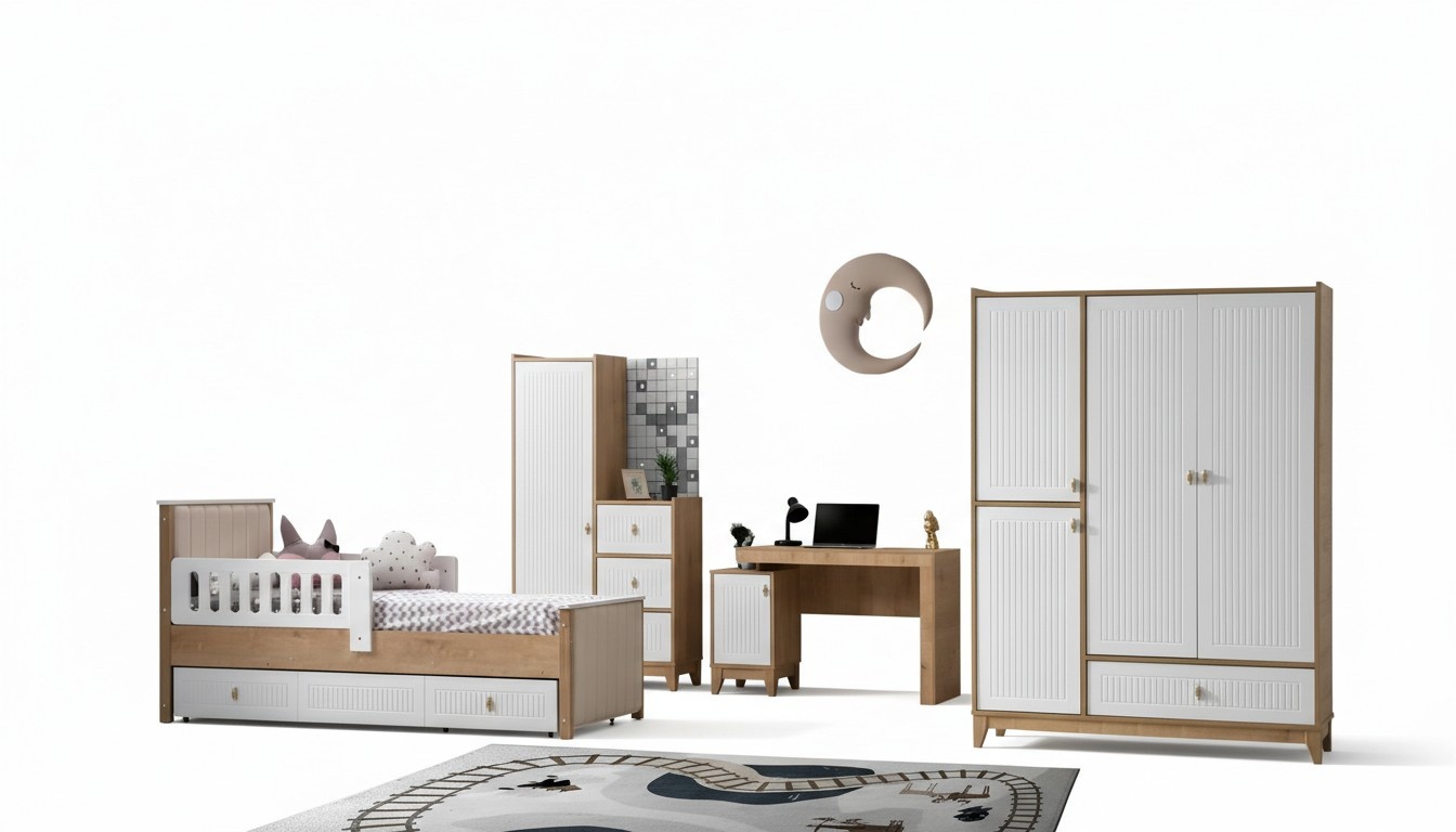 Komplett Kinderzimmer Set Bett 2x Kleiderschrank tisch Helles 4tlg Neu