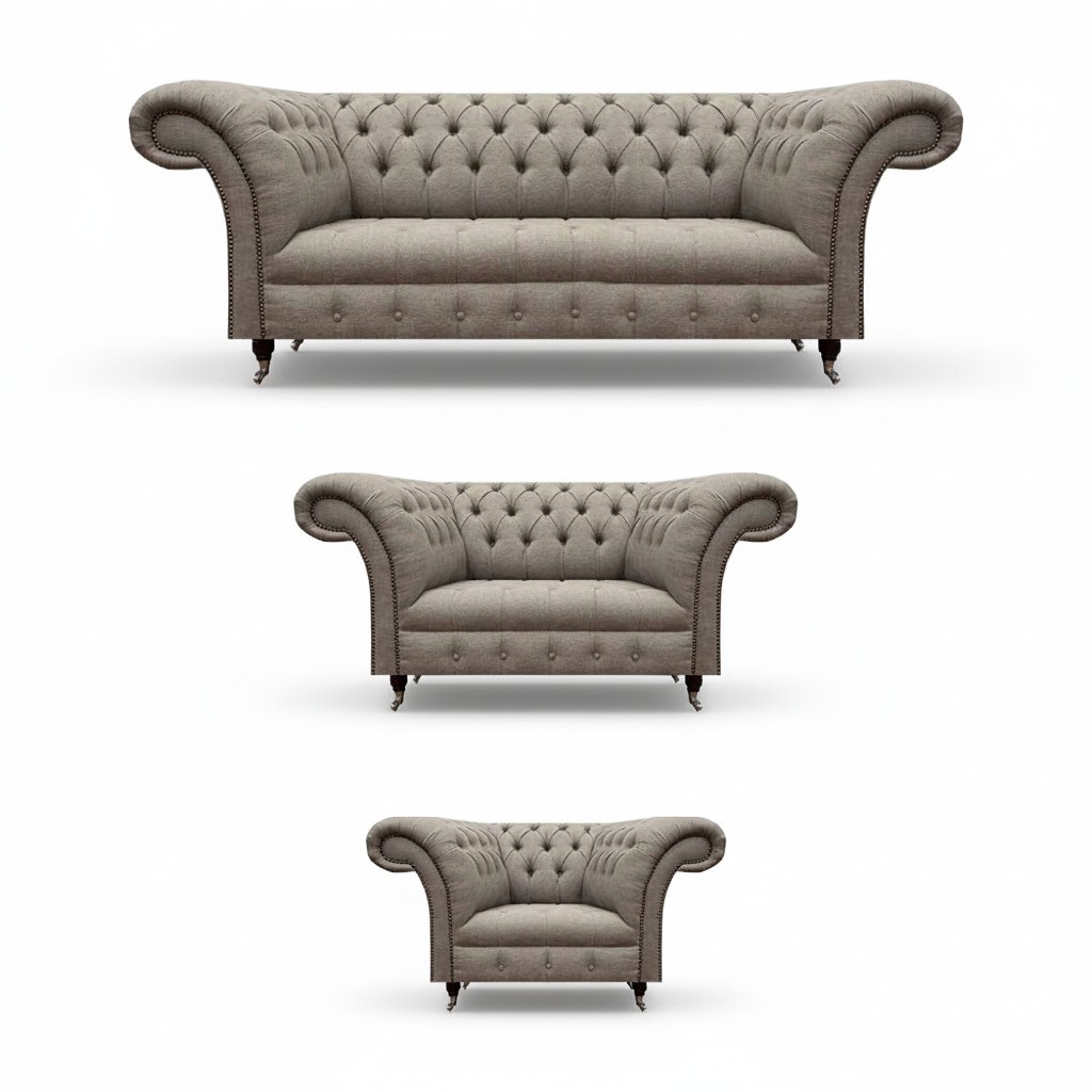 Komplett Möbel Sofagarnitur 3+2+1 Sitzer Wohnzimmer Grau Textil