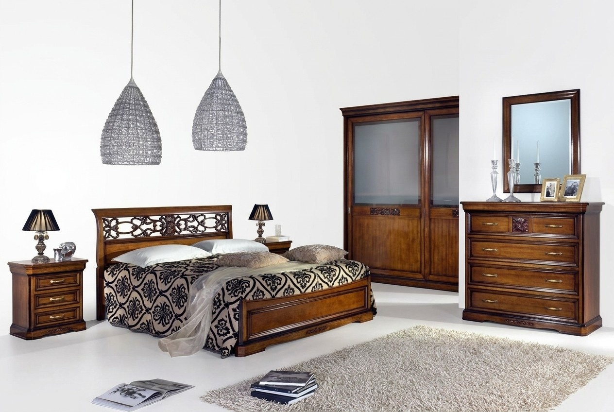 Komplett Schlafzimmer Set Braun Kleiderschrank Bett Nachttisch Kommode Spiegel
