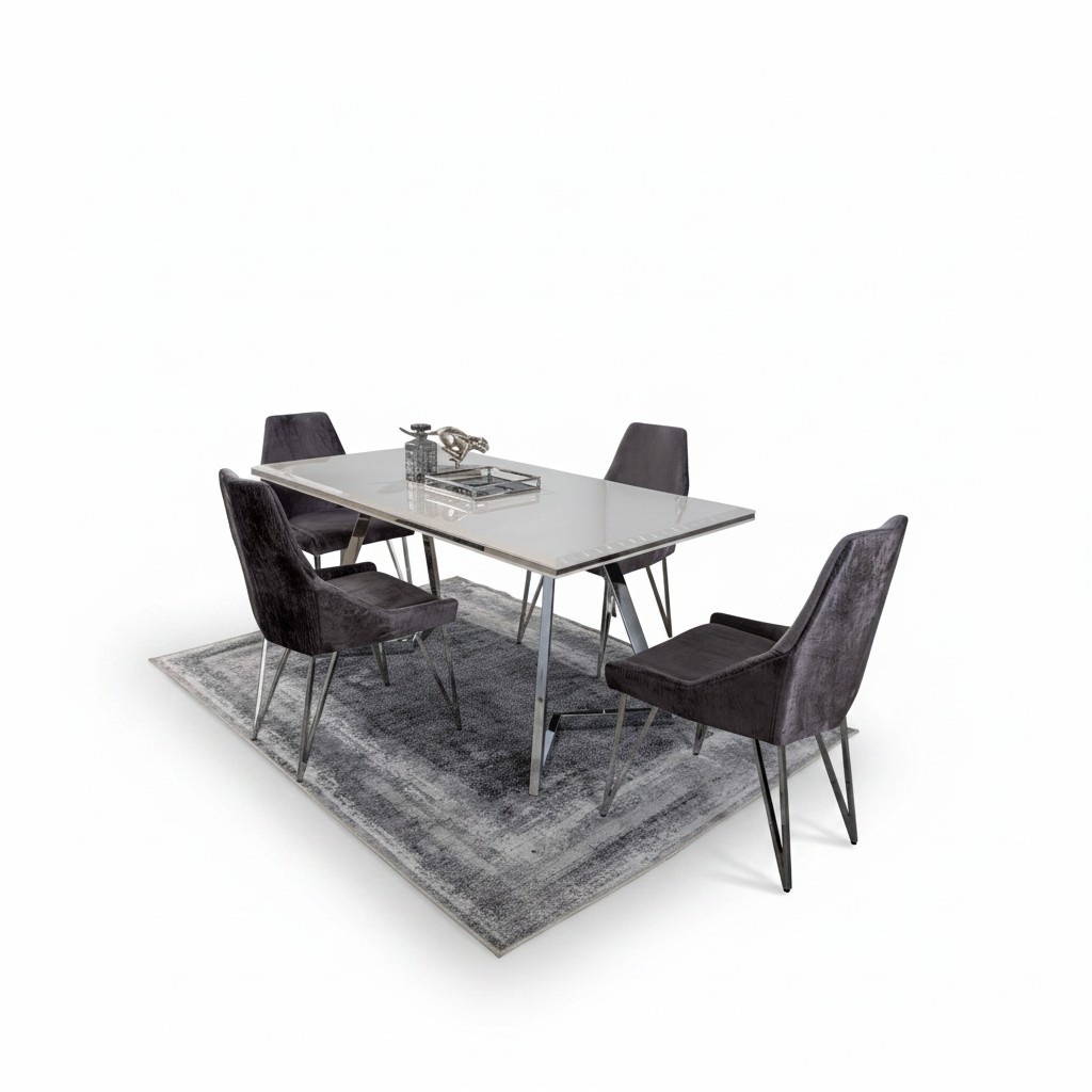 Komplett Set Esstisch 4x Stühle Esszimmer Set Ess Gruppe Metall Tisch